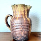 Vintage pitcher in flamed stoneware signed Guy