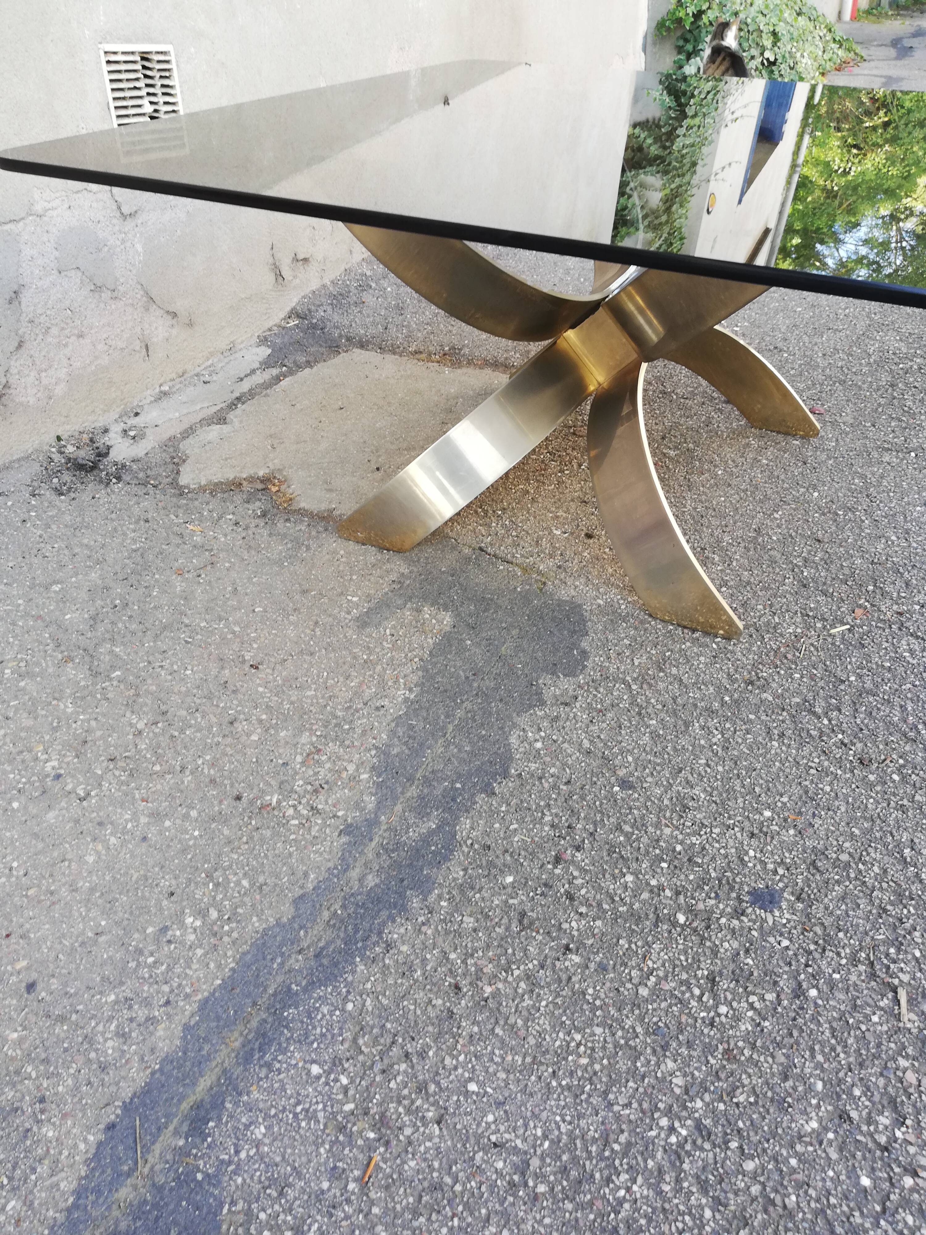 Vintage metal coffee table and smoked glass