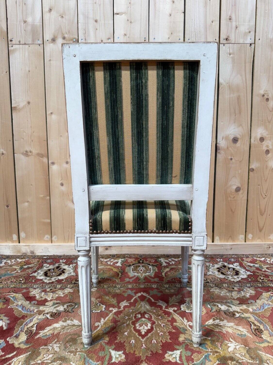 Set of 6 Louis XVI style chairs – Painted wood & striped velvet