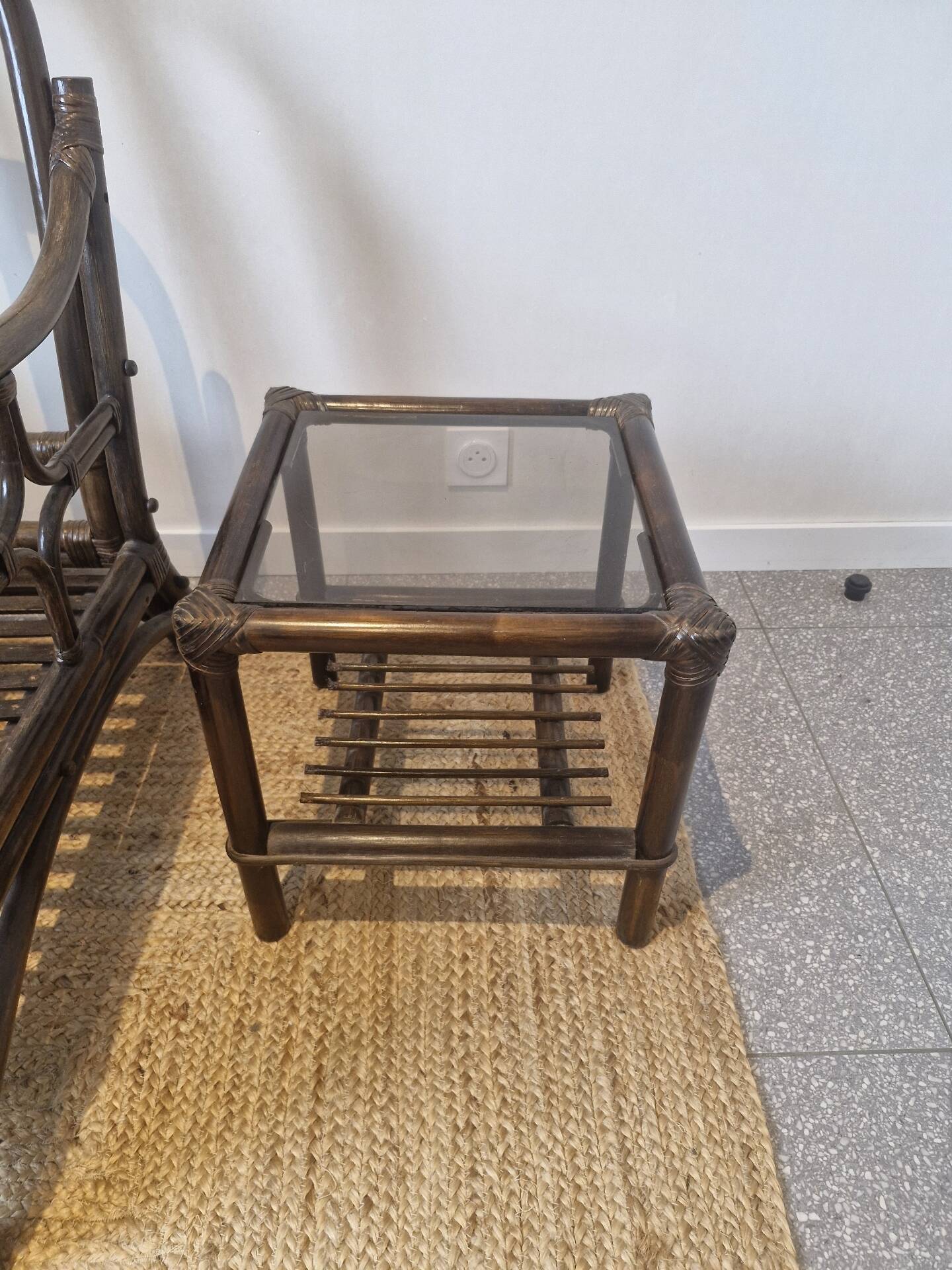 Rattan armchair and table