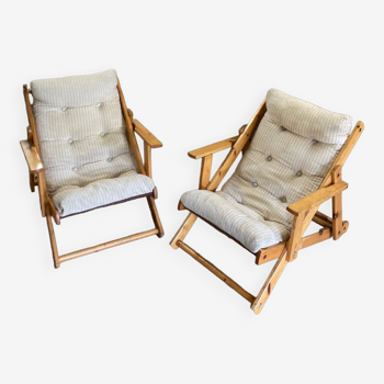 Paire de fauteuils de jardin en pin