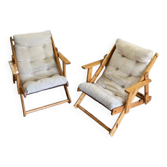Pair of pine garden armchairs