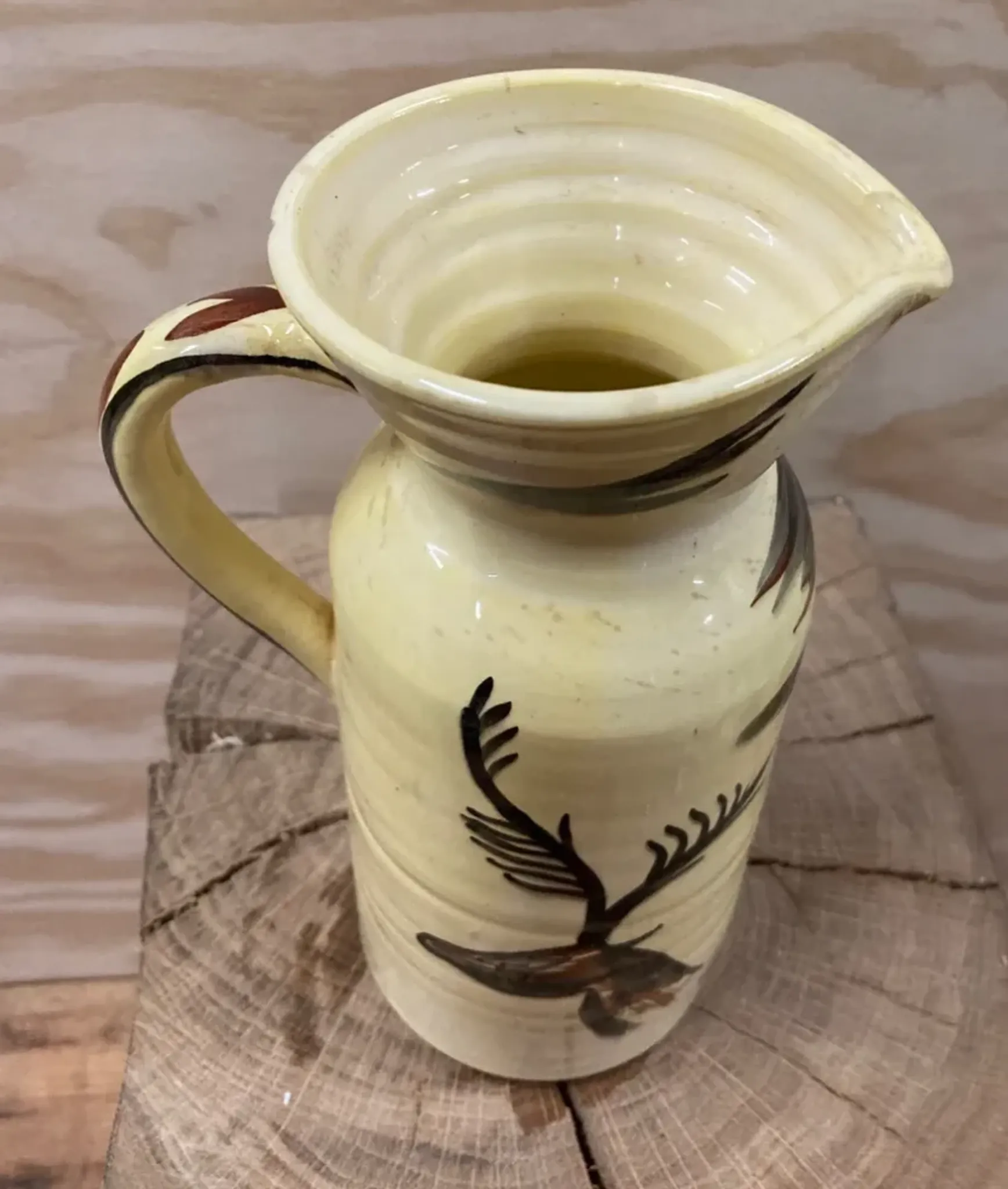 Vintage ceramic pitcher from Meyssac – Decorated with a prehistoric bull.