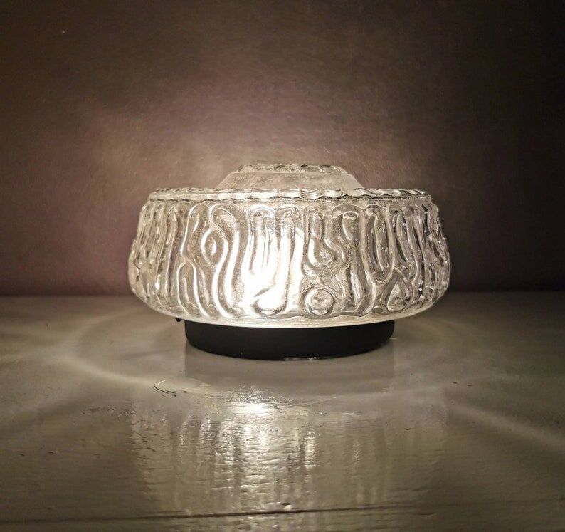 Vintage round glass ceiling lamp, 70s