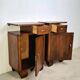 Vintage Art Deco Nightstands Pair Wooden Bedside Tables with Brass Har