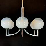 Six arms chandelier in murano glass spheres and chrome. Italy 1960s
