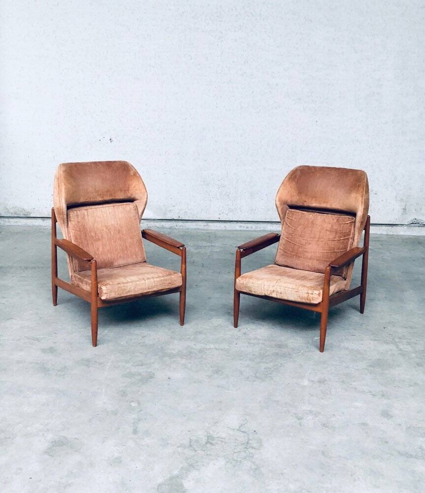 Set of Mid-Century Scandinavian Wingback Armchairs, Denmark, 1960s