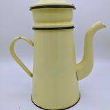 Ancienne cafetière en tôle émaillée jaune pastel et noire