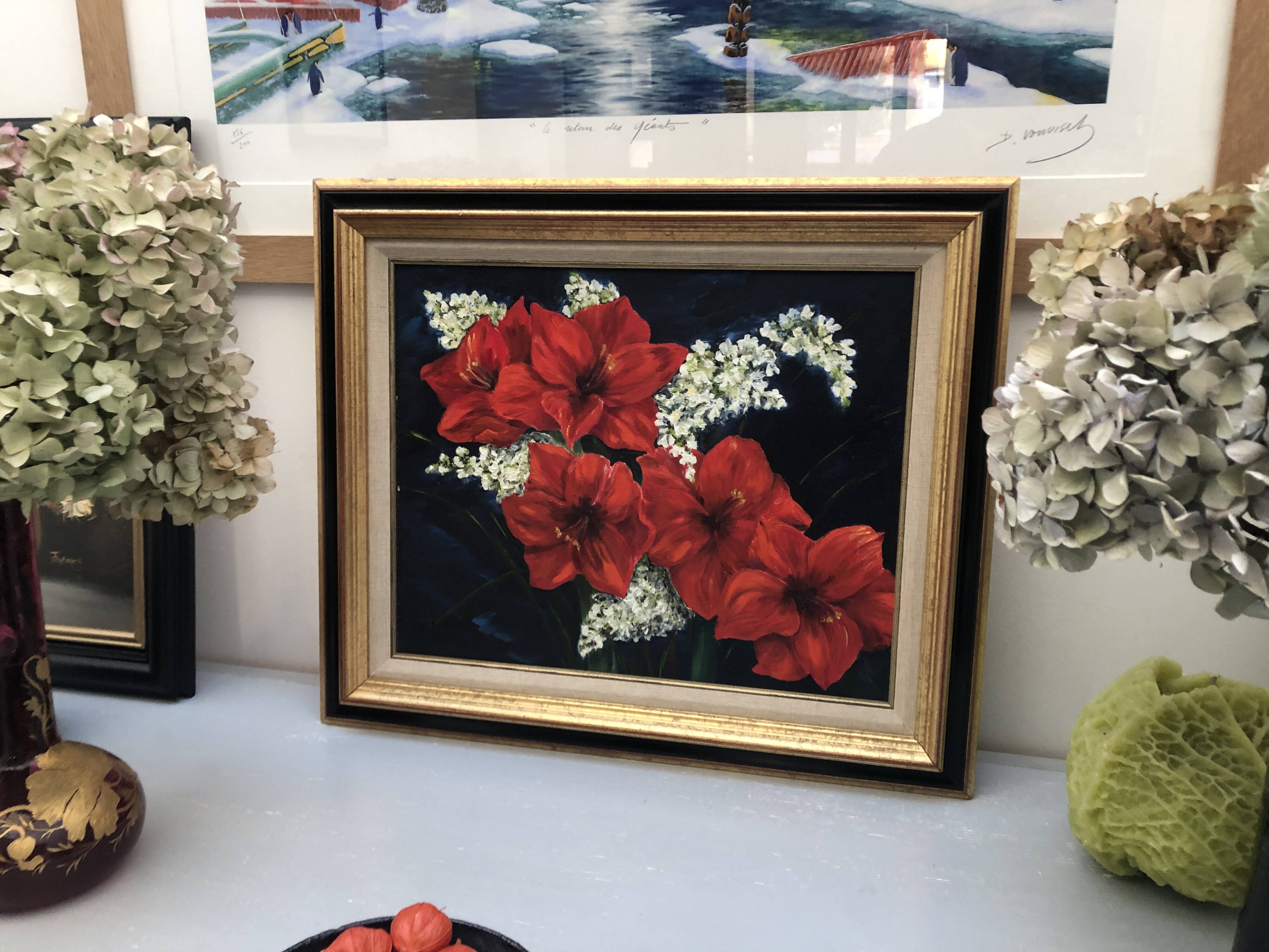 Antique painting bouquet of flowers still life oil painting