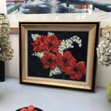 Tableau ancien bouquet de fleurs nature morte peinture à l'huile