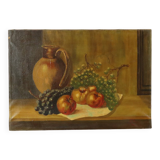 Still Life Fruit with a Jug Oil on Canvas Painting Signed