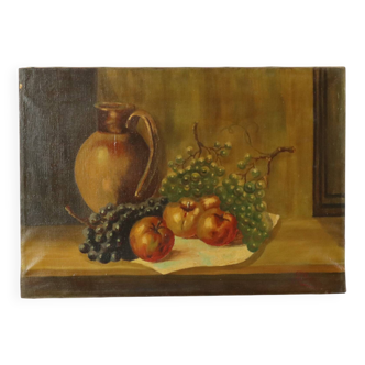 Still Life Fruit with a Jug Oil on Canvas Painting Signed