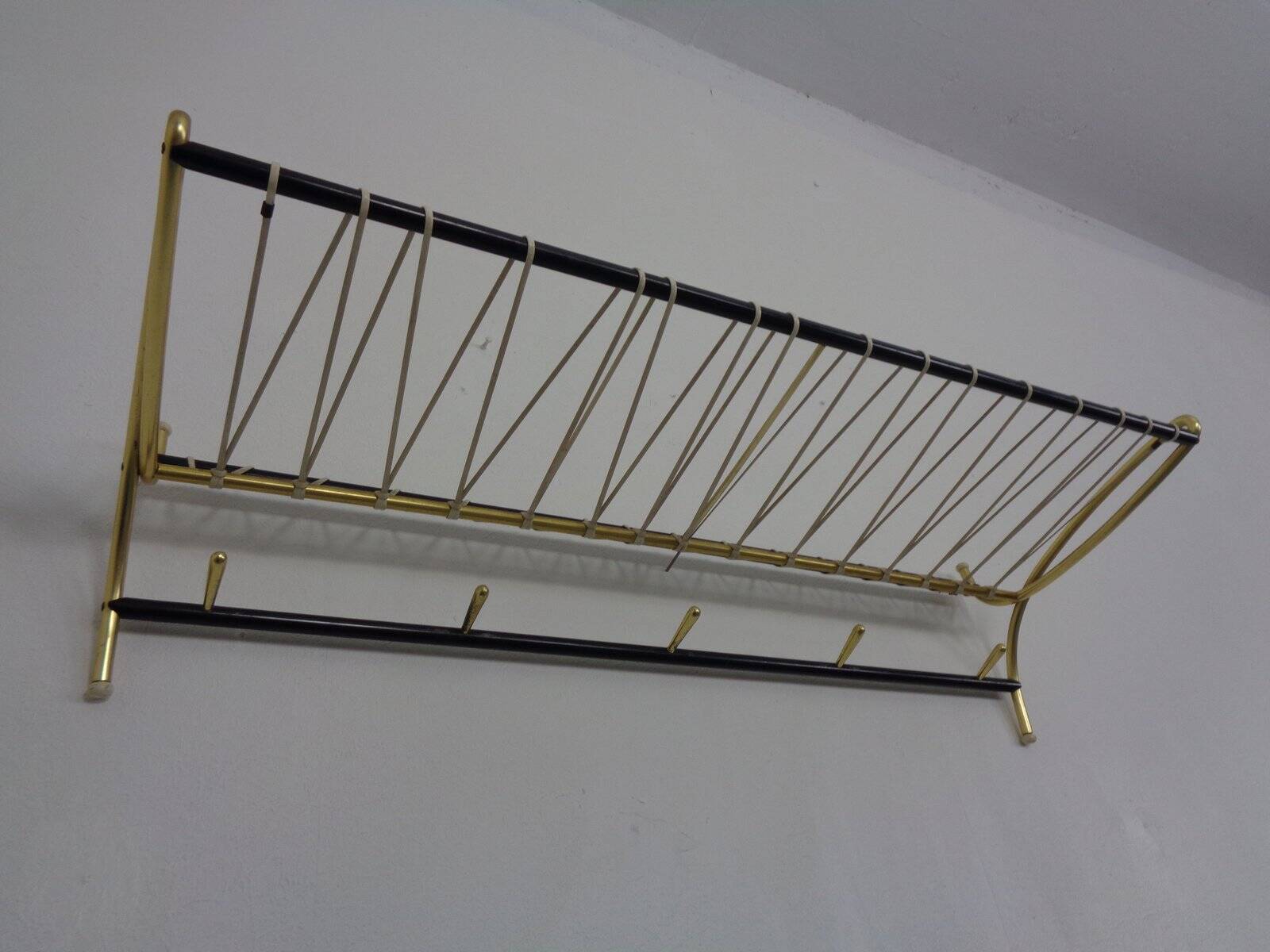 Vintage German wall coat rack with hat rack, 1950s