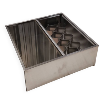 Square stainless steel and glass coffee table, 1970