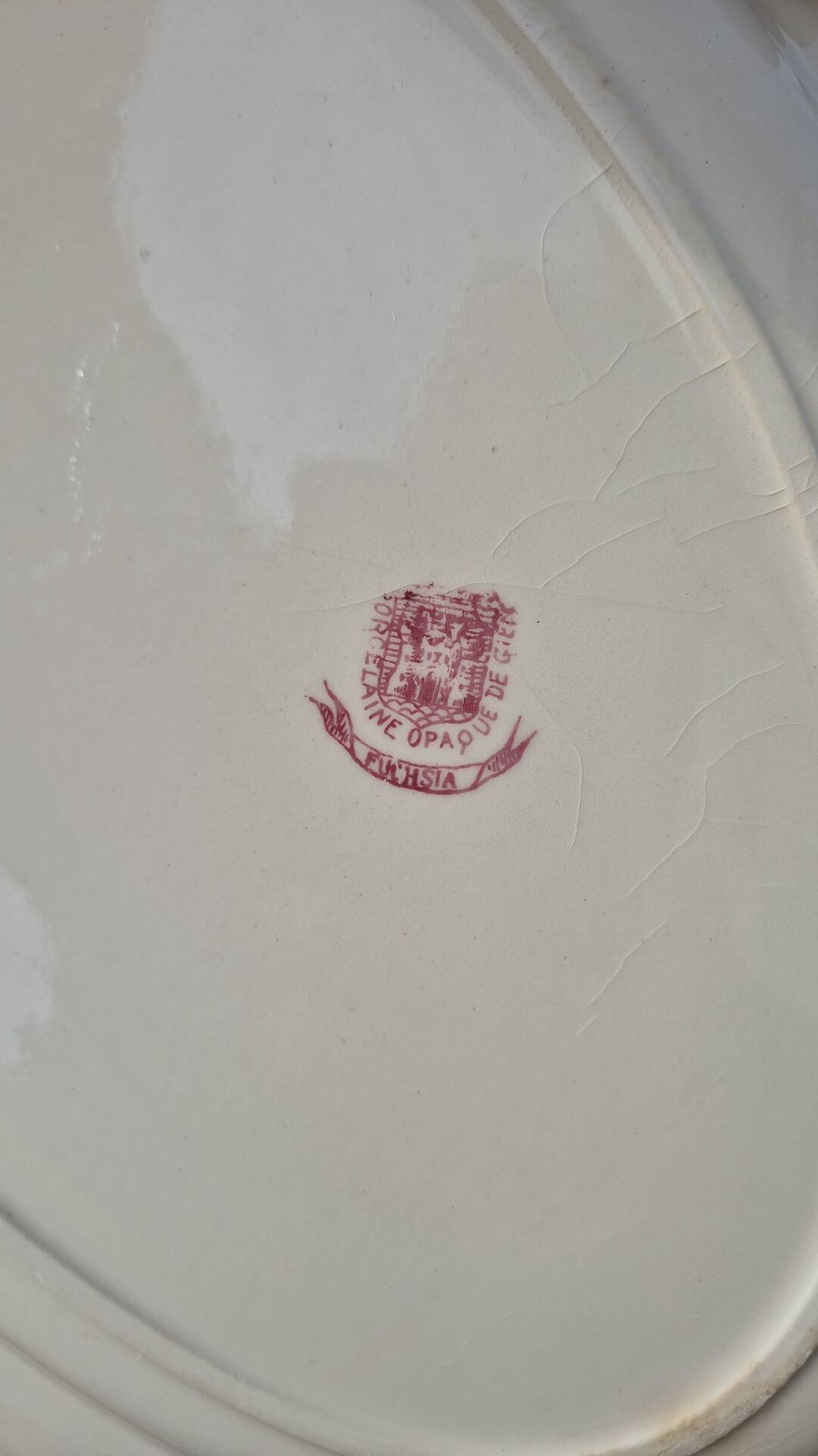 🍽️ Large antique oval dish – Opaque porcelain from Gien – Fuchsi decoration