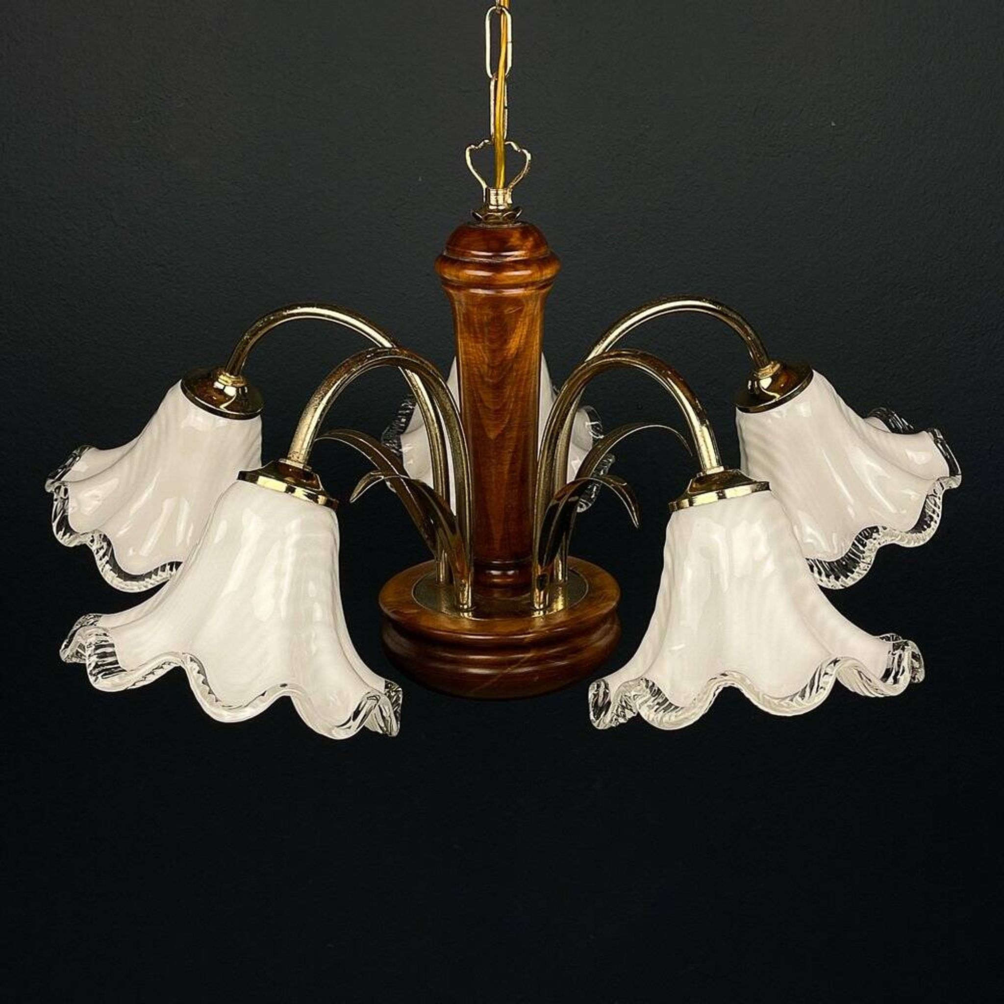 Vintage Murano glass chandelier and wood, Italy, 1970s