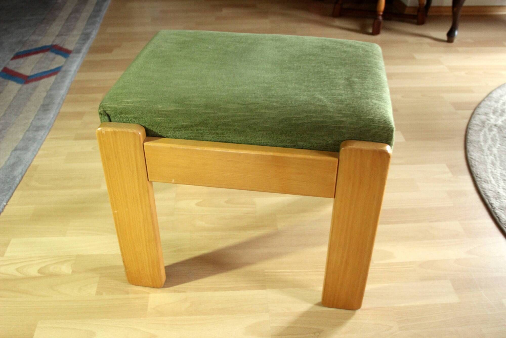 1970s bedroom stool, made of wood, metal and fabric, step stool, library stool, vintage