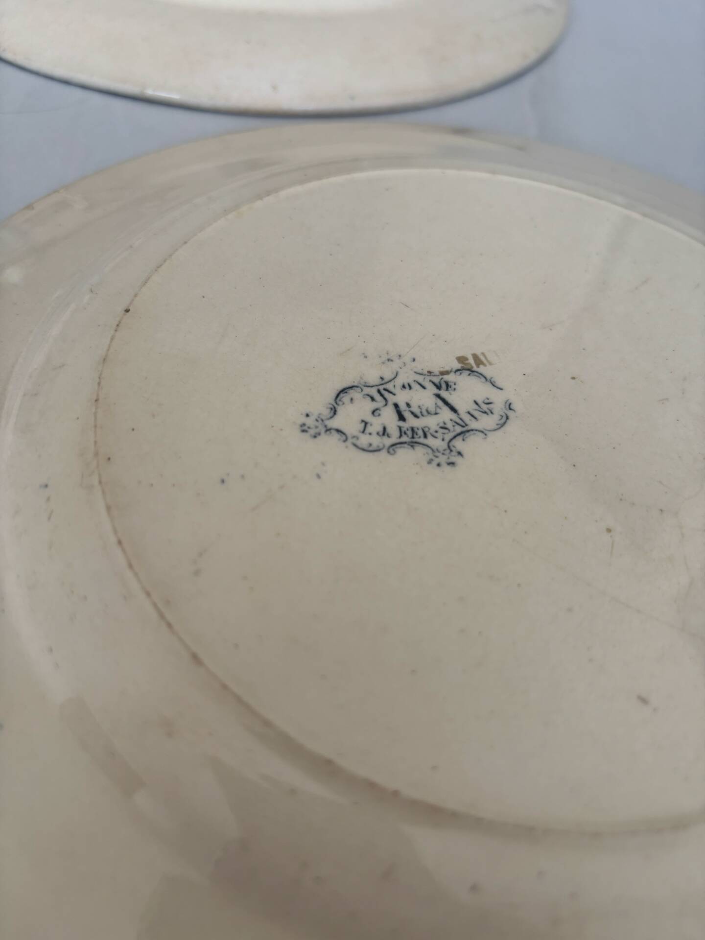 Lot 4 assiettes plate terre de fer bleu faïence ancienne - terre de fe