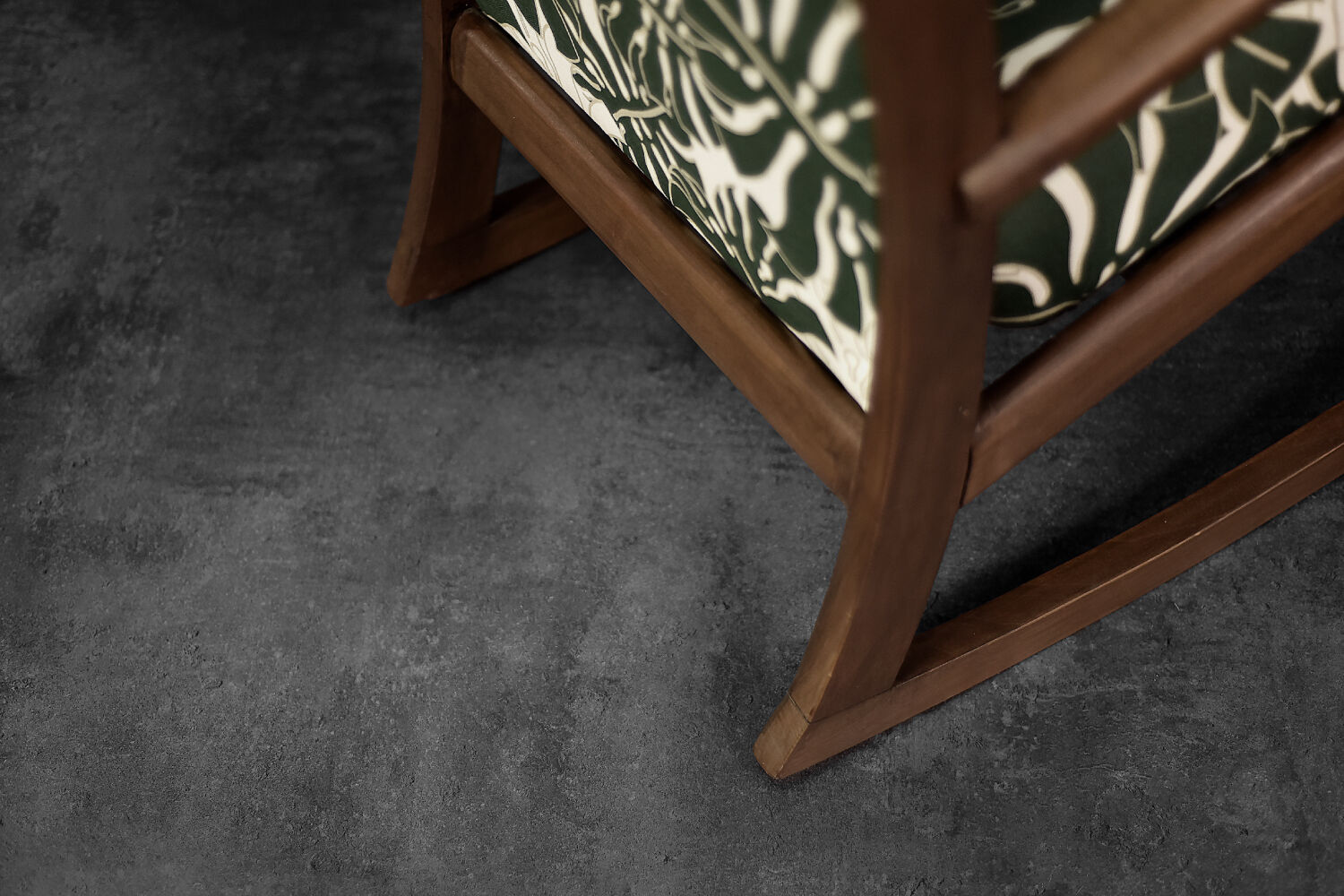 Vintage Mid-Century Danish Modern Rocking Chair in Wood and Monstera Leaf Pattern Fabric, 1960s