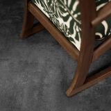 Vintage Mid-Century Danish Modern Rocking Chair in Wood and Monstera Leaf Pattern Fabric, 1960s