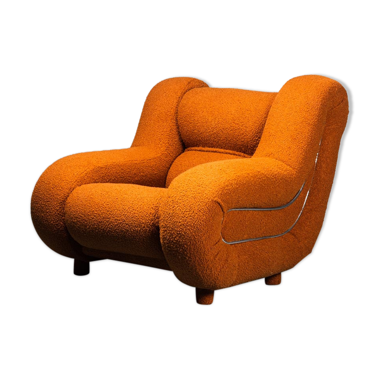 Armchair bouclé tobacco metal 70s Vintage Modern