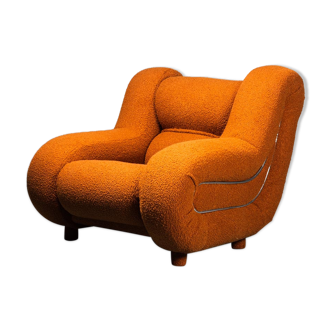 Armchair bouclé tobacco metal 70s Vintage Modern