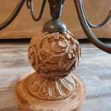 Bougeoir en bois sculpté et fer forgé