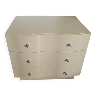 Bedside table or small vintage chest of drawers from the 60s ecru has 3 rounded drawers on the front