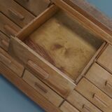 Meuble de mercerie ou comptoir de magasin ancien en érable et chêne britannique, années 1930