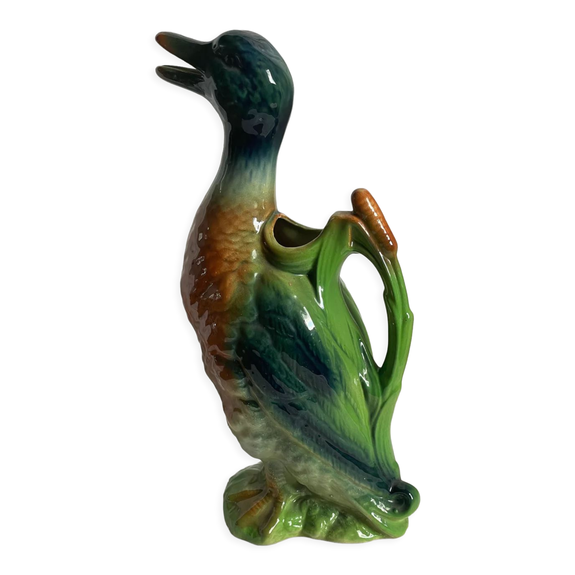 Majolica pitcher Mallard duck, circa 1900s