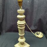 Bedside lamp wood patinated paint grise luminaire white cord