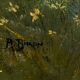 Oil on canvas by A. Biron XXth landscape by the river thatched cottage
