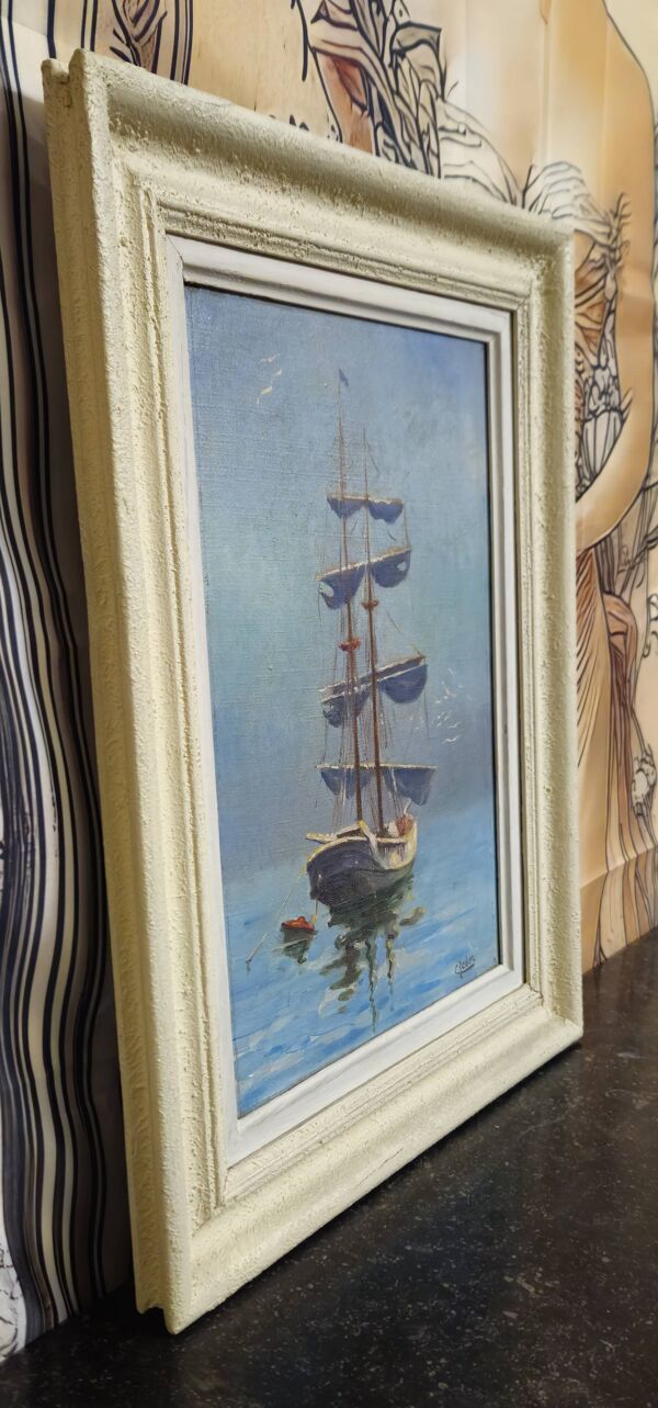 Reber – Marine au voilier – Huile sur toile Charmante huile sur toile signé
