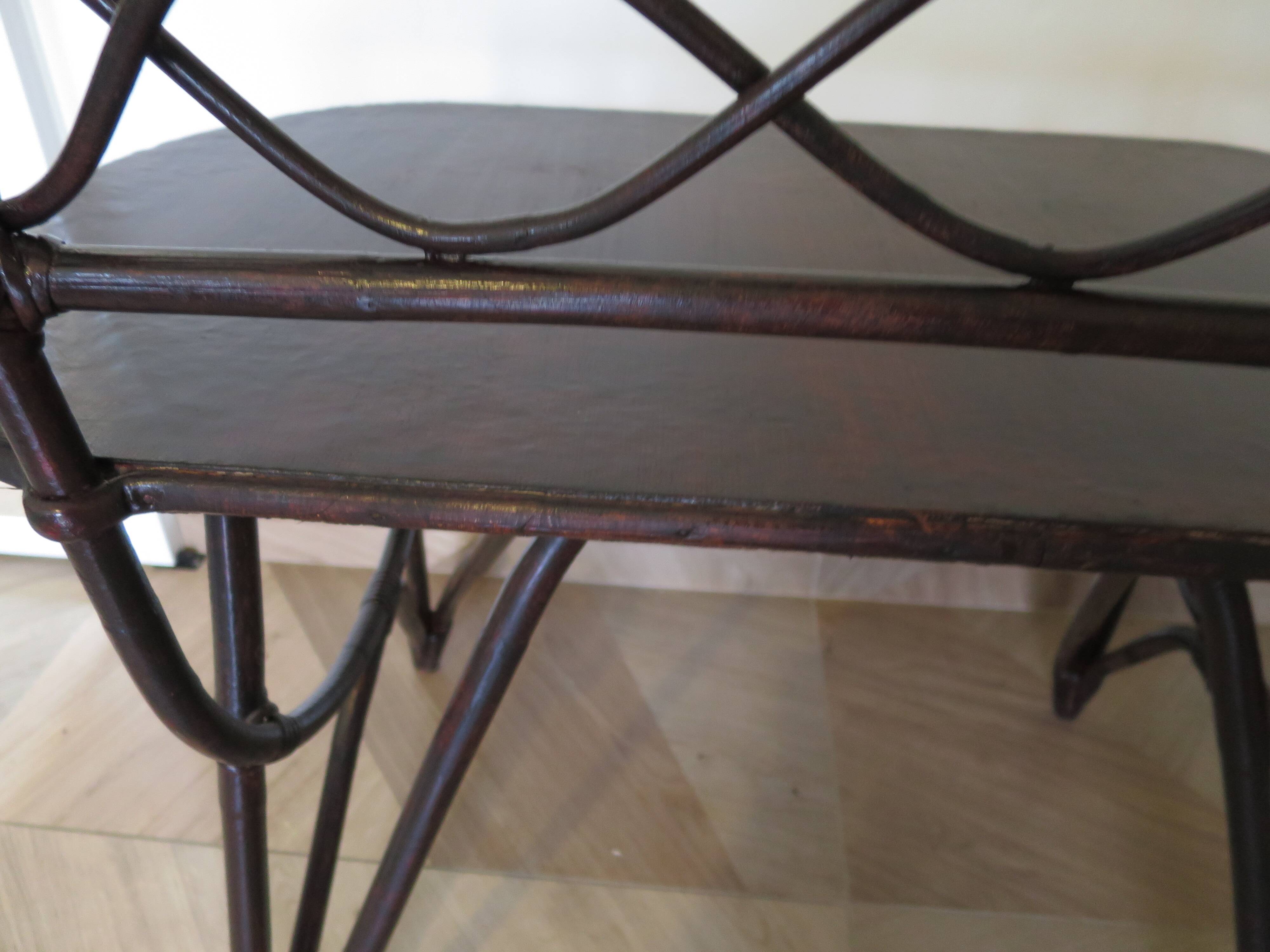 Vintage children's desk console bamboo rattan curved wood Thonet style 80s dark mahogany