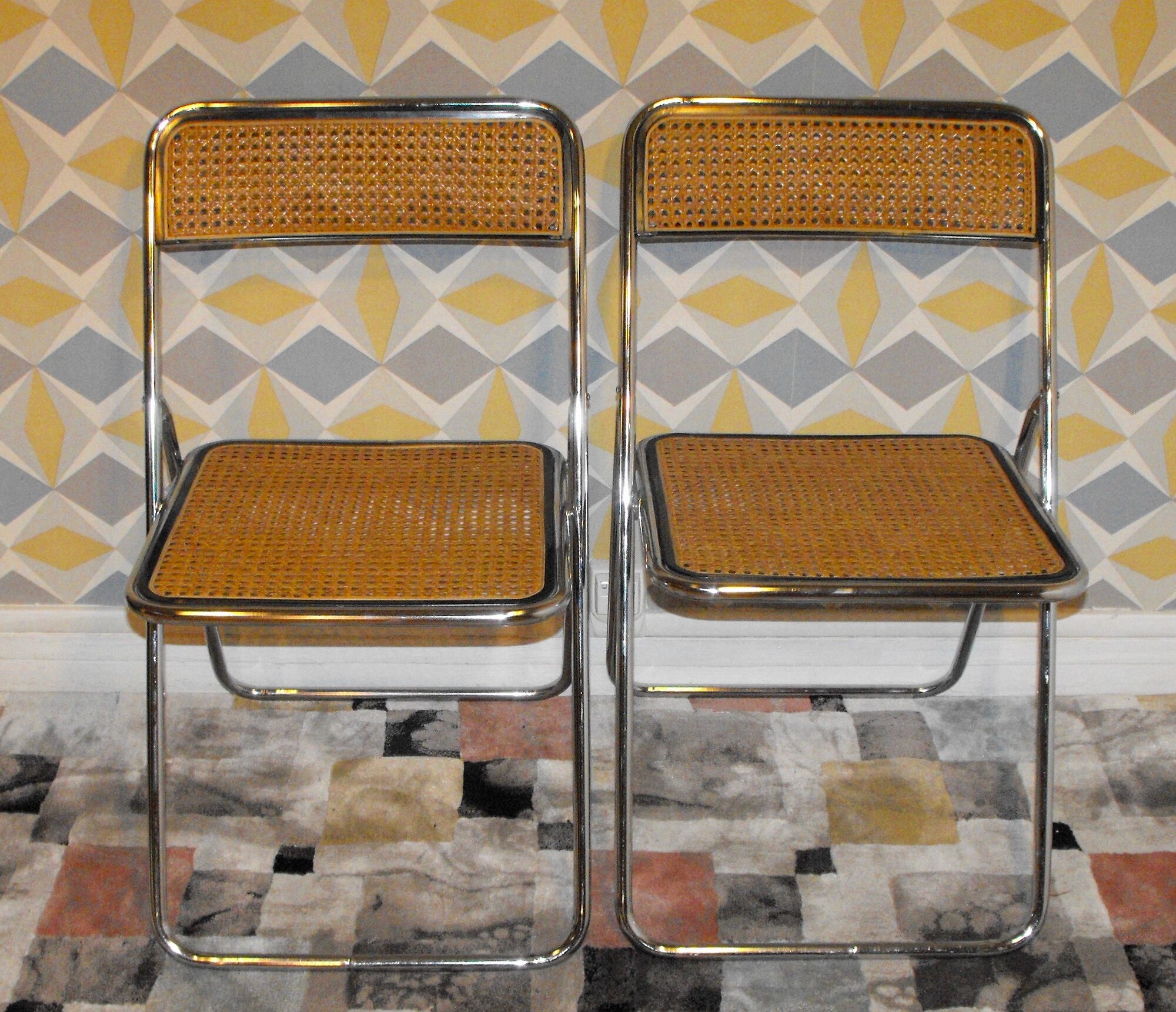 Pair of vintage folding chairs with caning 70