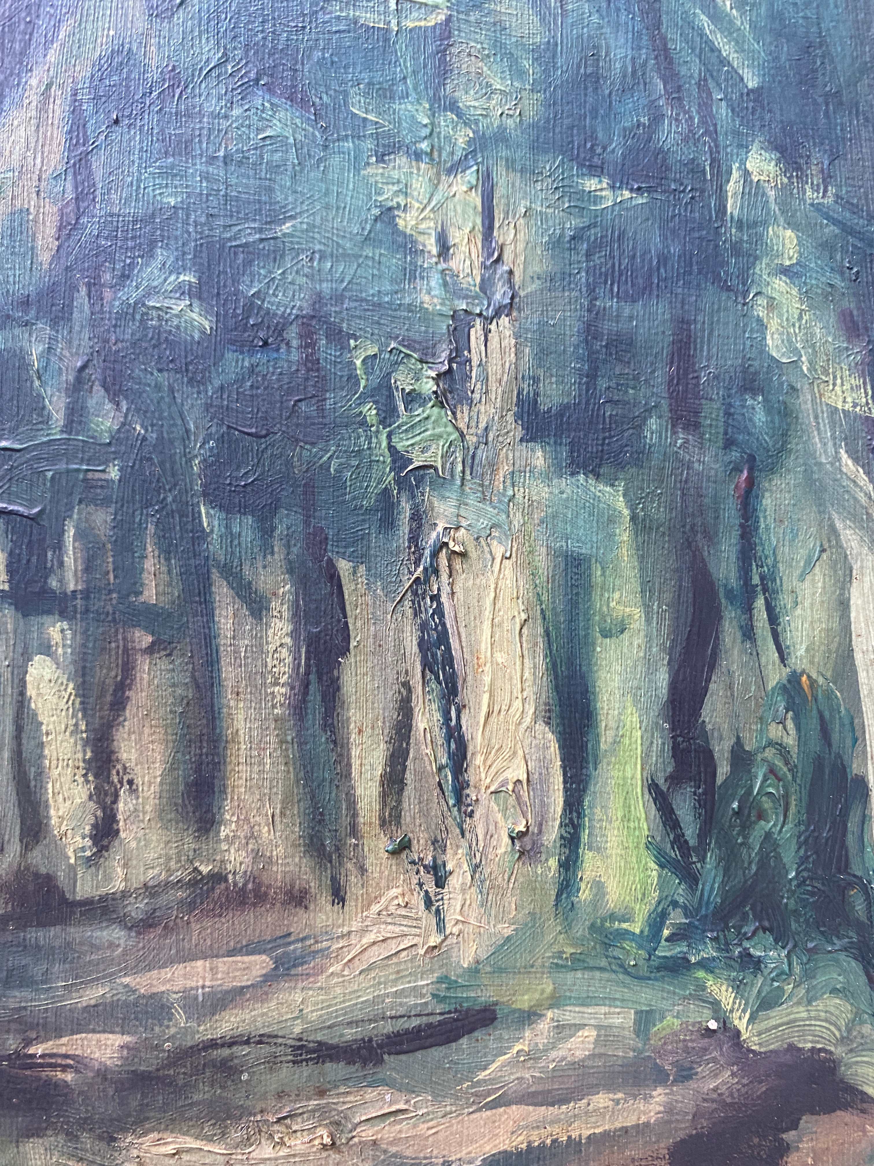 HST painting "Animated undergrowth" Post impressionist signed (XIX°/XX°)