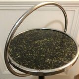 Pedestal table with handle in chrome metal and black wood - Czechoslovak work, 1950: