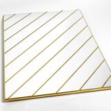 Large, exceptional 1970s brass wall mirror with diagonal mirror strips