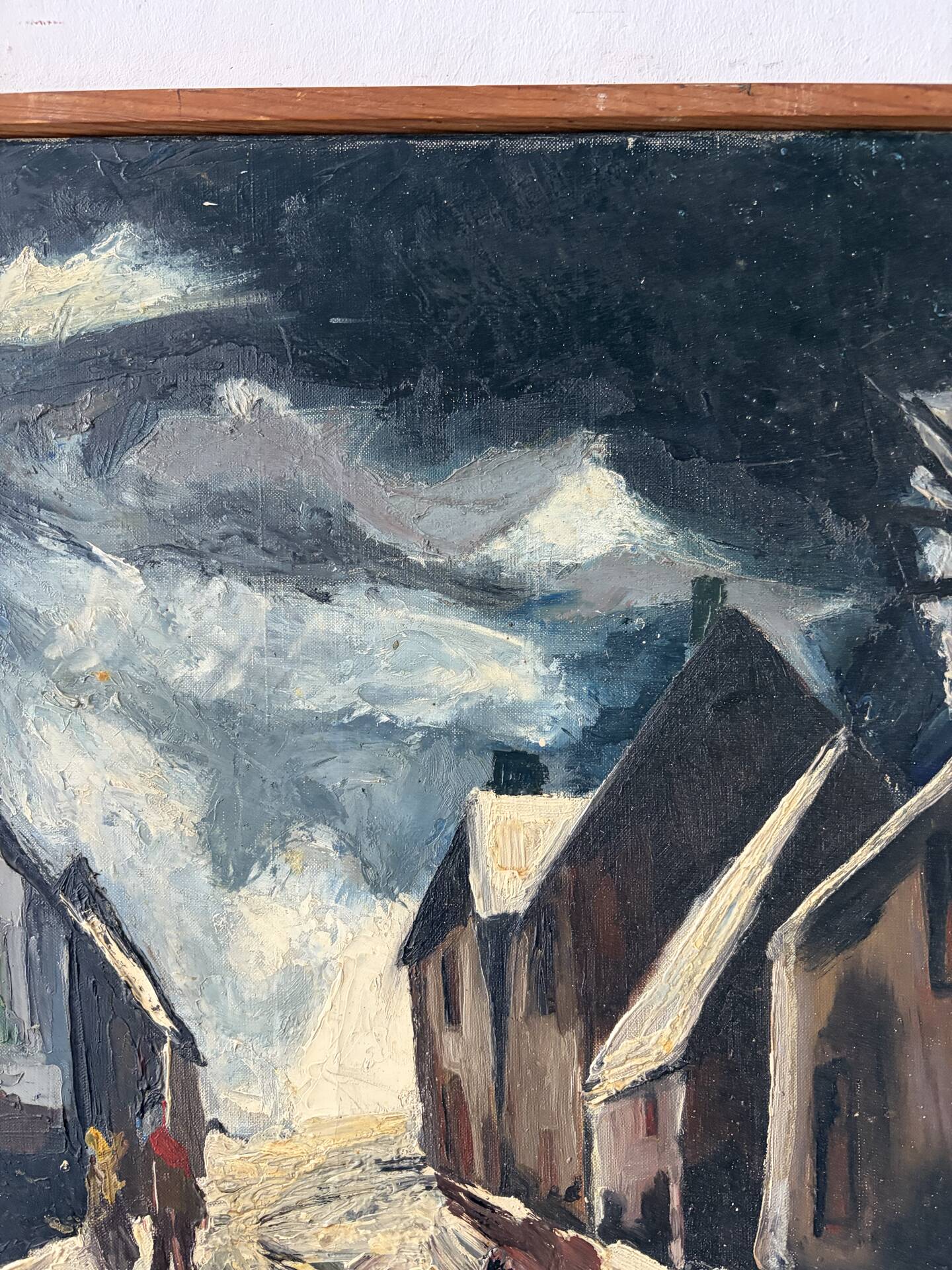 Hiver dans la rue, huile sur toile signée