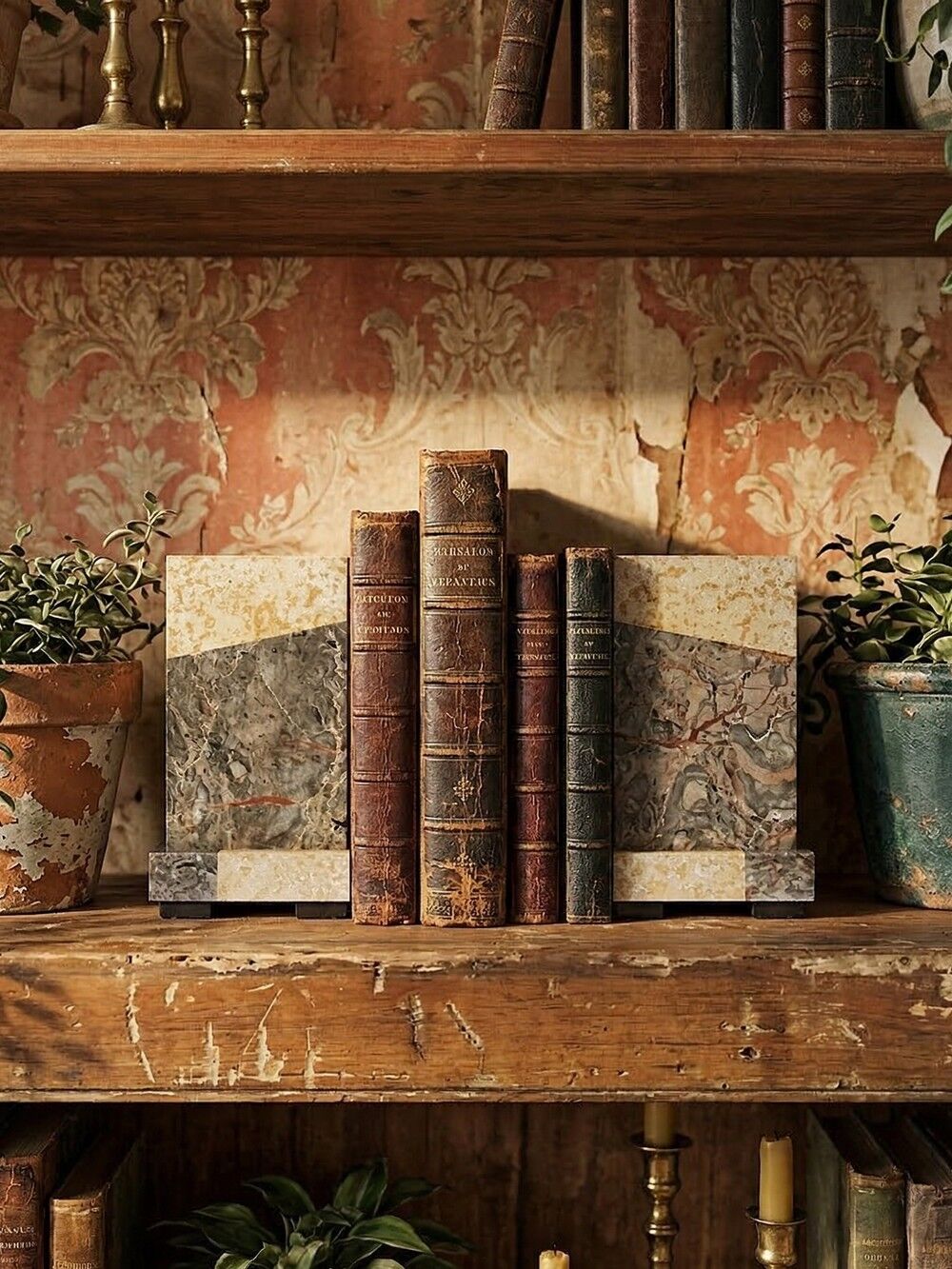 Pair of bookends, Art Deco fireplace decoration in antique marble from the 1920s-1930s.