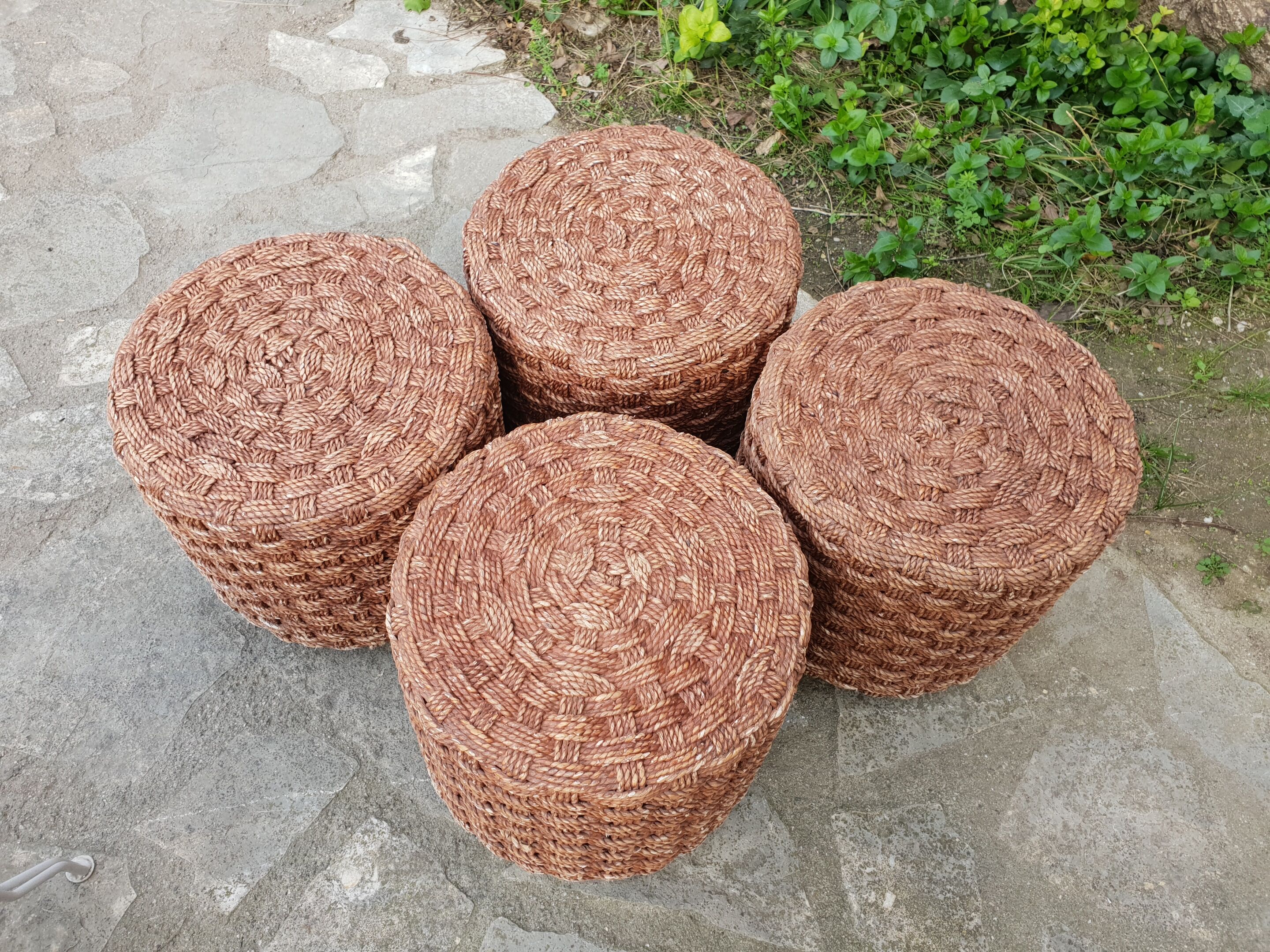 Vintage rope coffee table and stools