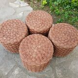 Table basse et tabourets en corde vintage