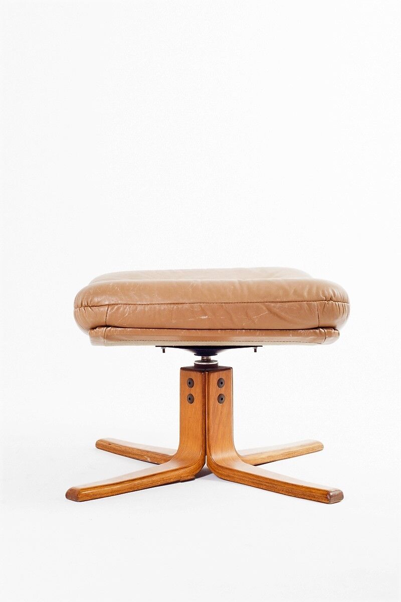Brown leather armchair & ottoman, 1970