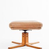 Brown leather armchair & ottoman, 1970