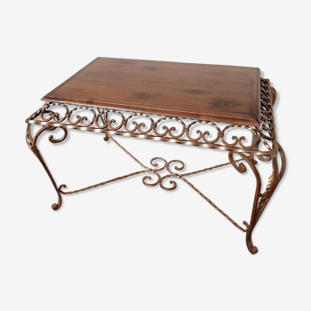 Wrought iron and wood coffee table