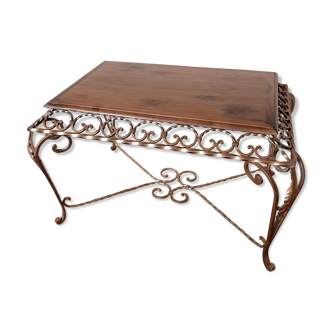 Wrought iron and wood coffee table