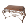 Wrought iron and wood coffee table