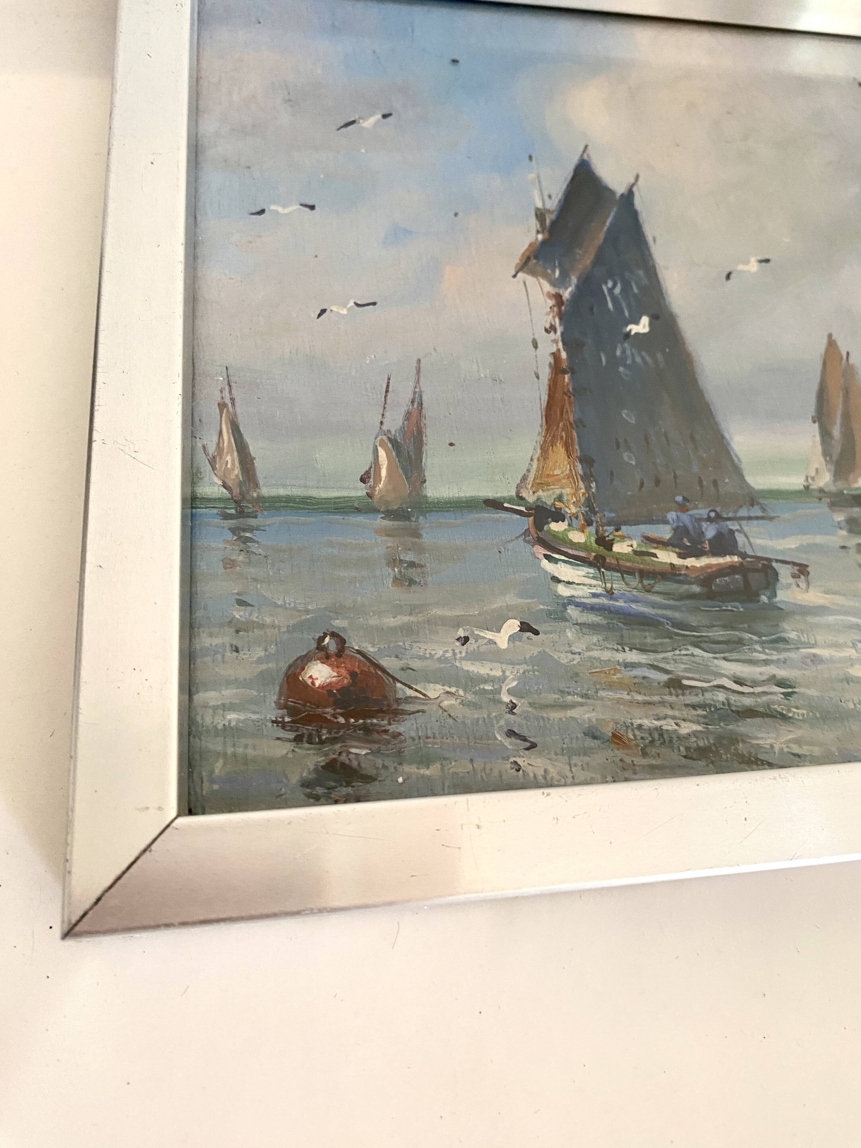 Huile sur bois, années 40 sous verre