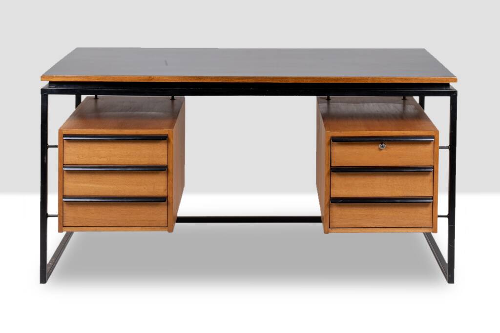 Desk in oak and lacquered metal 1970s