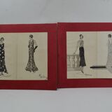 4 fashion drawings in ink and wash, signed and dated 1930 Marie DELEUSE (XIX-XXth century)